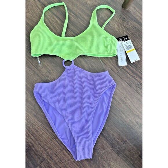 Salt + Cove Salt & Cove Juniors' Color blocked One-Piece Monokini Swimsuit M - Picture 3 of 7